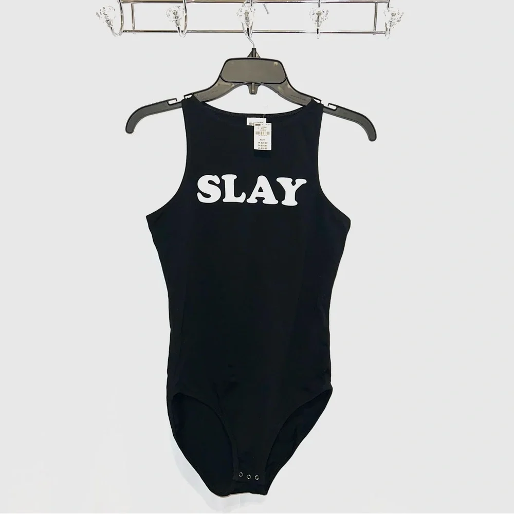 Victoria's Secret PINK Black & White Slay High Neck Sleeveless Bodysuit (XS) - Picture 2 of 8